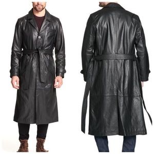 Carl & Sons Black Leather trench coat ( M )